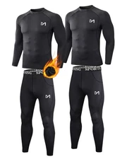 2 Sets Men's Long Johns Thermal Underwear for Winter Ski Fleece Lined Base Layer