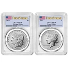 2024 $1 Morgan and Peace Silver Dollar 2pc Set PCGS MS70 FS Flag Label
