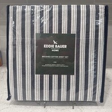 4 pc KING Size Eddie Bauer VINTAGE STRIPE Gray 100 Brushed Cotton Sheet Set NEW