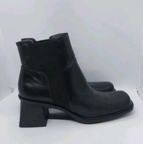 Vintage Y2K Dockers Square Chunky Heel Chelsea Boots Black Leather Size 7.5M - Picture 1 of 14