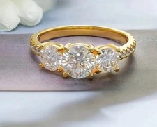 14K Yellow Gold Plated 2Ct Round Cut Lab Created Diamond Engagement Ring