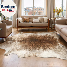 Western Decor Faux Fur Cowhide Rug, 4.6 X 5.2 Feet Premium Animal Skin Cow Hide
