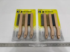 (2) NEW 3pc Large Wire Brush Set Wood Handle 10" Long - Stainless, Brass, Steel
