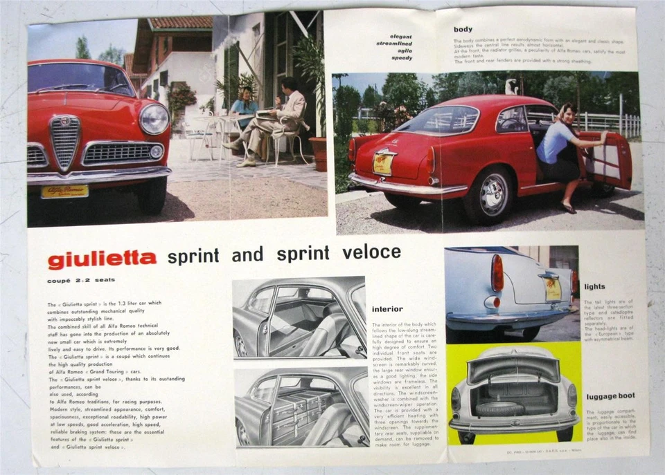 ALFA ROMEO Giulietta Sales Brochure Sprint Veloce Dec 1958 #DC PRO 12-1958 4 - Image 3 of 4
