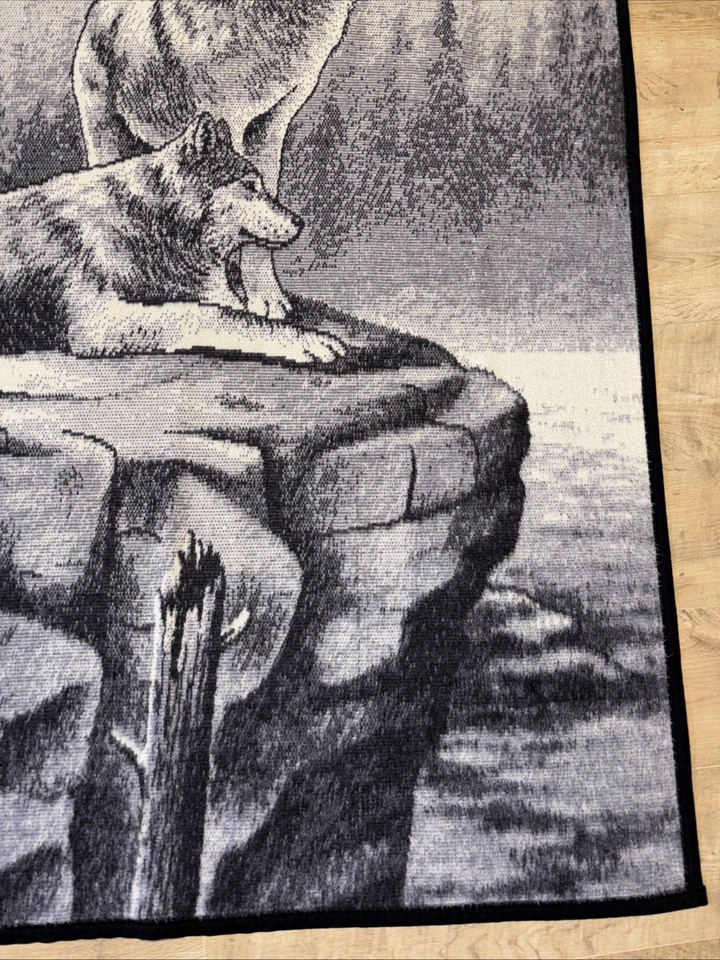 Vintage Biederlack Blanket Wolf Wolves on Cliff Fleece Made in USA 55x75.5" - Image 3 of 4