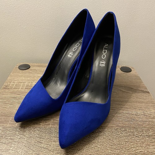 Aldo Blue Suede Heels Stilettos 4 Inch Size 8.5 Leather Pumps - Picture 3 of 7