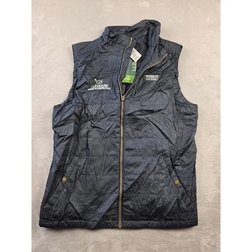 LL Bean Mountain Classic Puffer Vest Mens M Black Our House Construction Logo video thumbnail