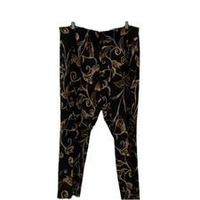 Chico's Women’s 3 So Slimming Juliet Bi-Color Scroll Ankle Pants in black/gold