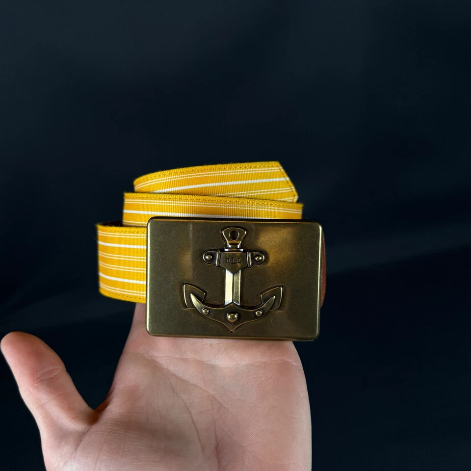 Vintage Lauren Ralph Lauren Brass Anchour Buckel Leather Belt Yellow - Image 2 of 4