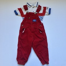 Vintage 90s Oshkosh Red Corduroy Overalls Shirt Set 2T