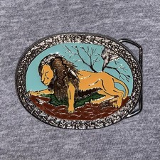 Vintage Lion Belt Buckle. Enamel and Metal.