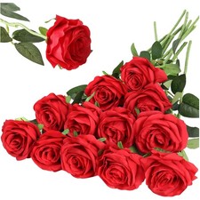 Elegant 12PCS Red Artificial Silk Roses Bouquet, Perfect for Weddings  Events