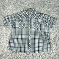 Wrangler Shirt Mens 2XL Blue Plaid Short Sleeve Pearl Snap Western Cowboy Top