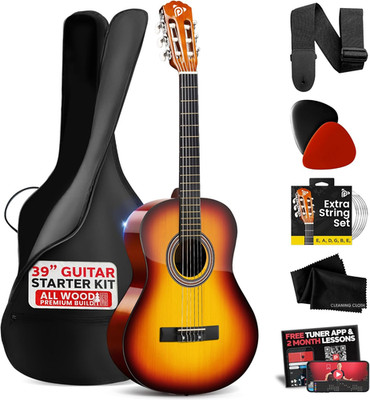 Beginner Acoustic Guitar Kit, 4/4 Full Size All Wood Instrument with Full Access