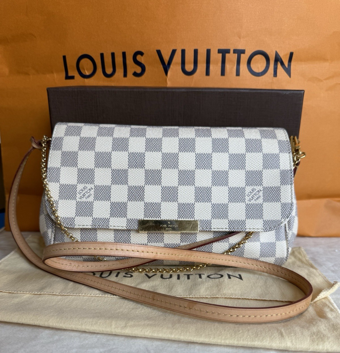 LOUIS VUITTON Favorite MM Damier Azur Crossbody Bag White