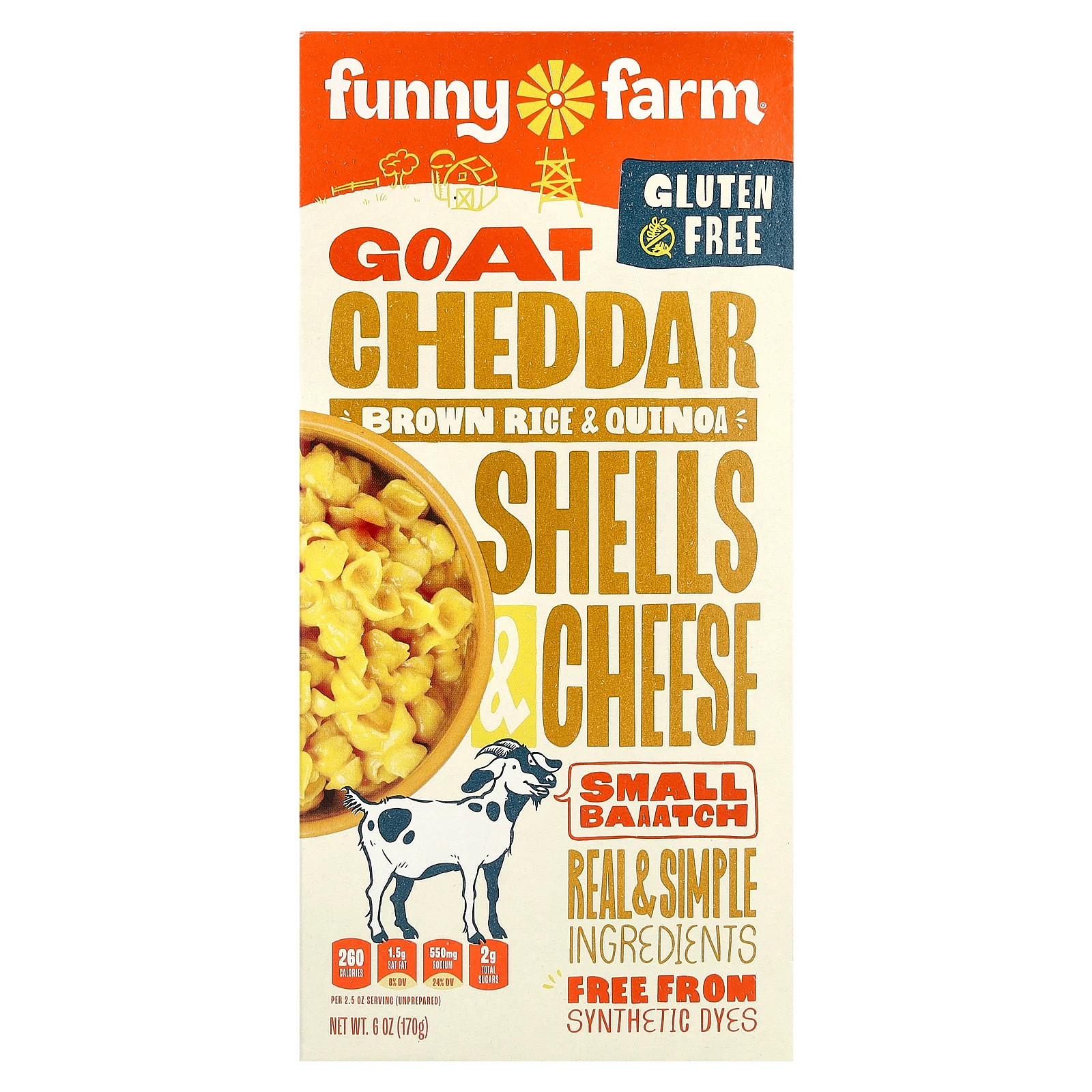 Козий чеддер с коричневым рисом, ракушками киноа и сыром, 6 унций (170 г)