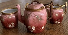 ANTIQUE TRESSEMANN VOGT T V LIMOGES ART 3 PIECE SIGNED TEA SET