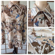 Vtg 70s Van Heusen Disco Shirt Dagger Collar Van Knit Splendor Novelty Print