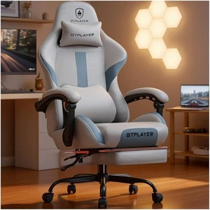 Gaming Chair with Foot Rest Breathable Fabric Ergonomic High Back Computer Desk