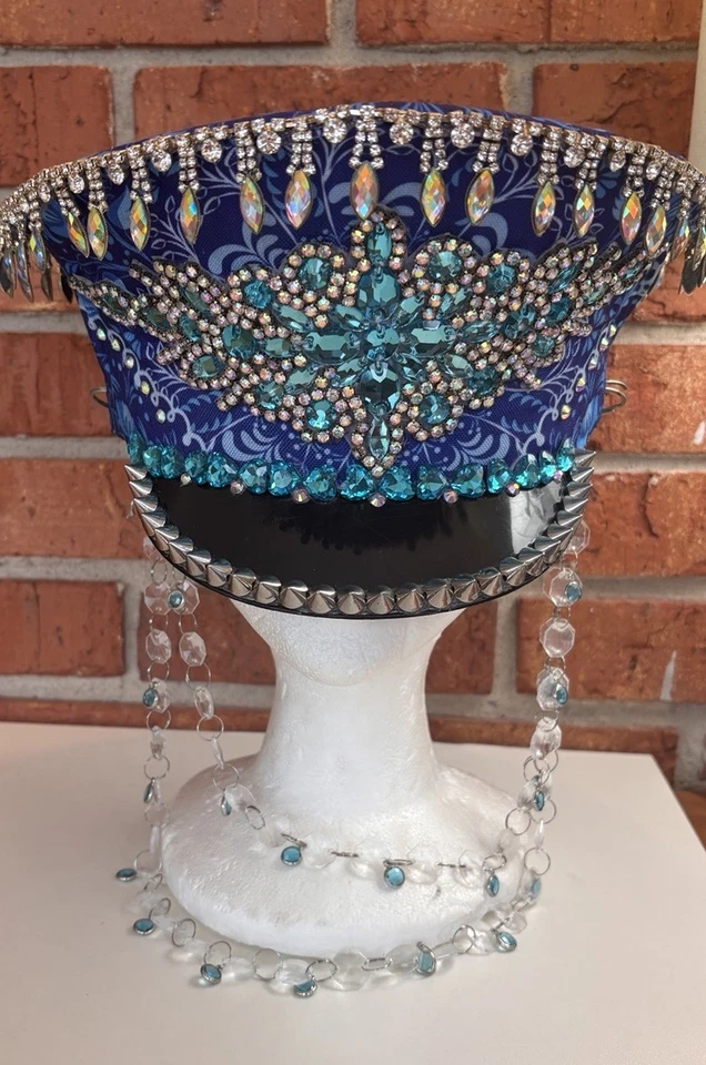 Captain Festival Hat / Sailor Rave Burning Man Blue Sequin Cap Doof Headpiece - Image 2 of 4
