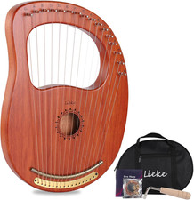 Arpa de Lira 16 Cuerdas Madera Caoba con Llave Funda Silla Cobre Principiante