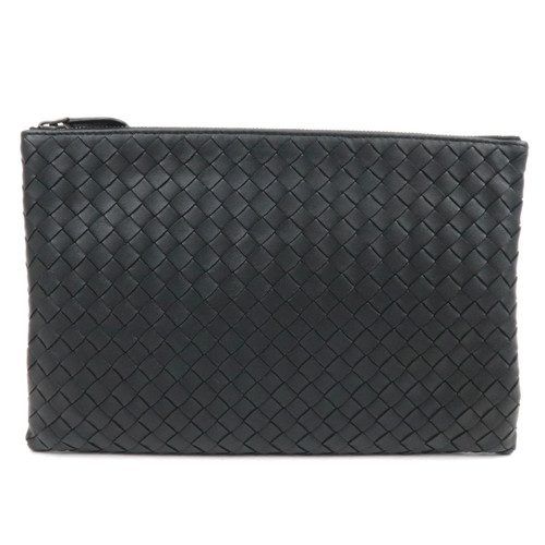 BOTTEGA VENETA Intrecciato Leather Clutch Bag Black Authentic