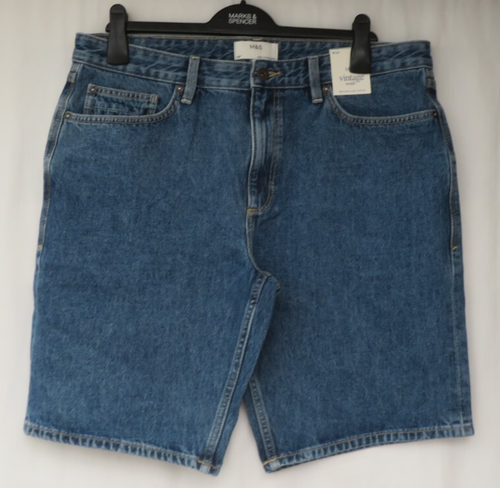 MEN'S MARKS AND SPENCER VINTAGE WASH BLUE DENIM SHORTS WAIST 36 - Picture 2 of 5