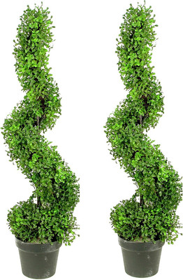 2 X 36 Inch Boxwood Spiral Shape Faux Planters for Home Decor, Office Desk, Fron