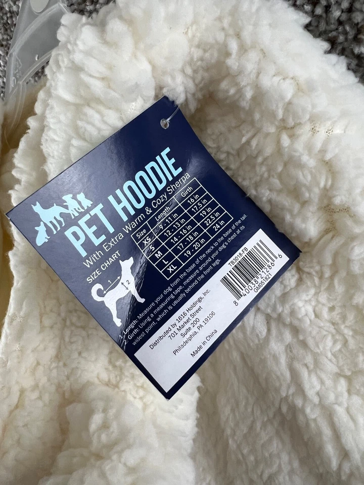 Sudadera con capucha Sherpa marfil talla L para perro con orejas camisa ropa de exterior para mascotas cálida Foto 3 de 4