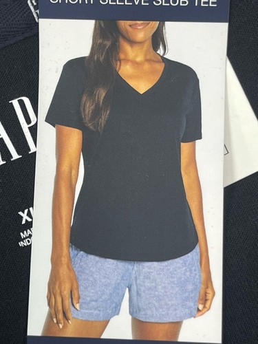 GAP Women Short Sleeve Soft V-Neck Slub Tee Black NWT Size XL choose CLR - Picture 5 of 13