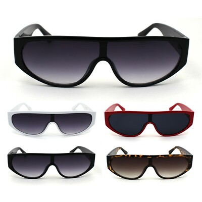 Flat Top Mobster Narrow Rectangular Shield Plastic Sunglasses