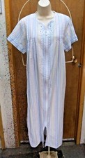 Vintage Pintucked Pastel Striped Seersucker Nightgown Housecoat Dress Caftan