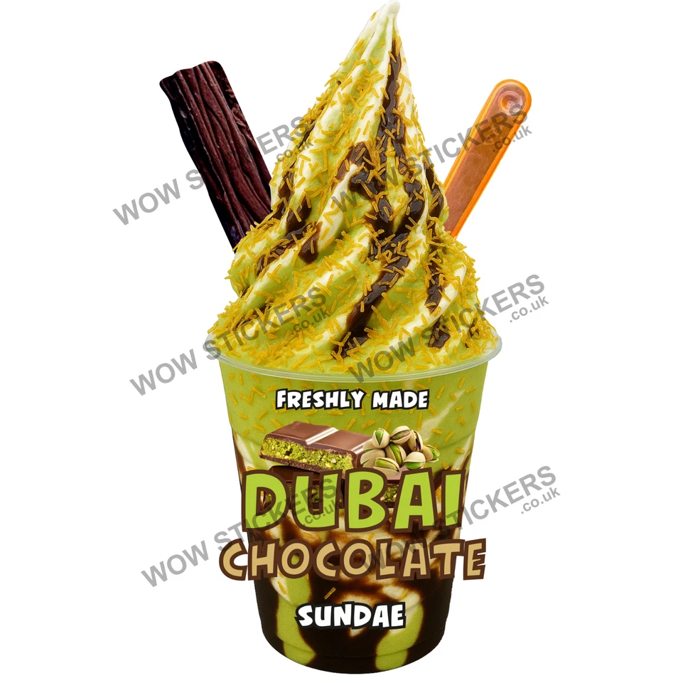 WOW Eiswagen Aufkleber Dubai Schokolade Kadaif Strohflocke Eisbecher Whippy Decals