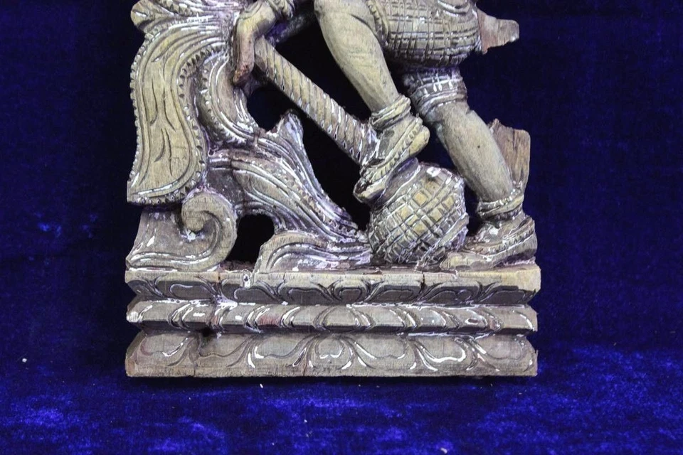 Panel Meenakshi tallado en madera antiguo vintage decoración del hogar coleccionable Foto 3 de 4