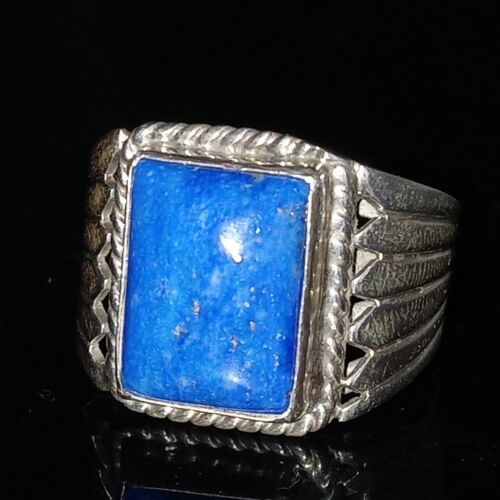 Men's Size 11 Blue Lapis Sterling Silver Navajo Signed Ring Cecil Atencio - Picture 2 of 12