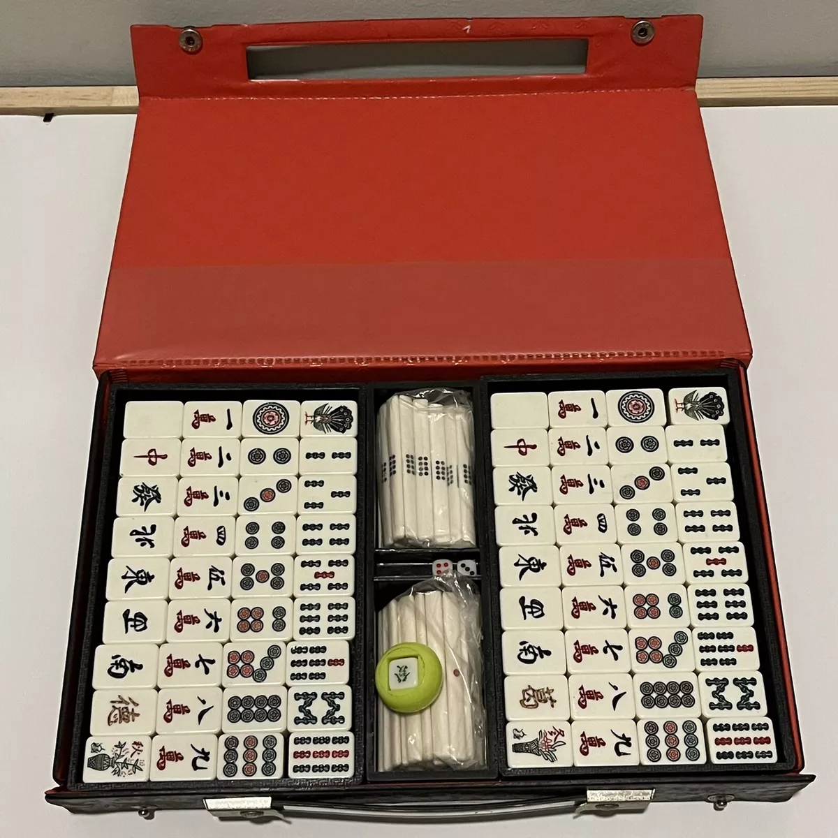 Chinese Bone bamboo back mahjong with box
