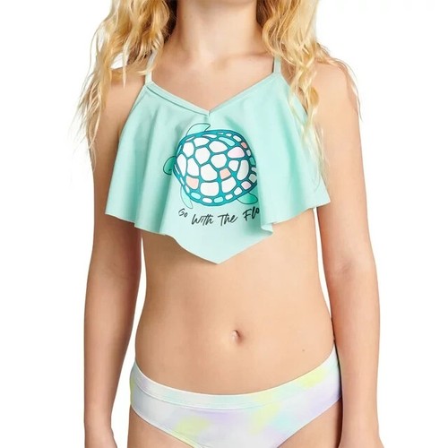 Justice Girls 2 Piece Flounce Top Bikini Swimsuit Size L Mint --CH7-- - Picture 3 of 4