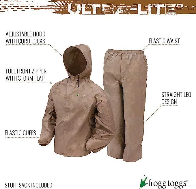 FROGG TOGGS MEDIUM/LARGE Ultra-lite2 Breathable Waterproof Rain Suit Khaki - Image 2 of 4