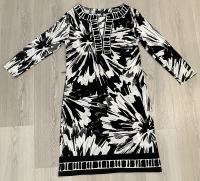 Nine West Women's Mini Dress Black and White Split Neck 3/4 Sleeves | eBay Nine West Women's Mini Dress Black and White Split Neck 3/4 Sleeves | eBay