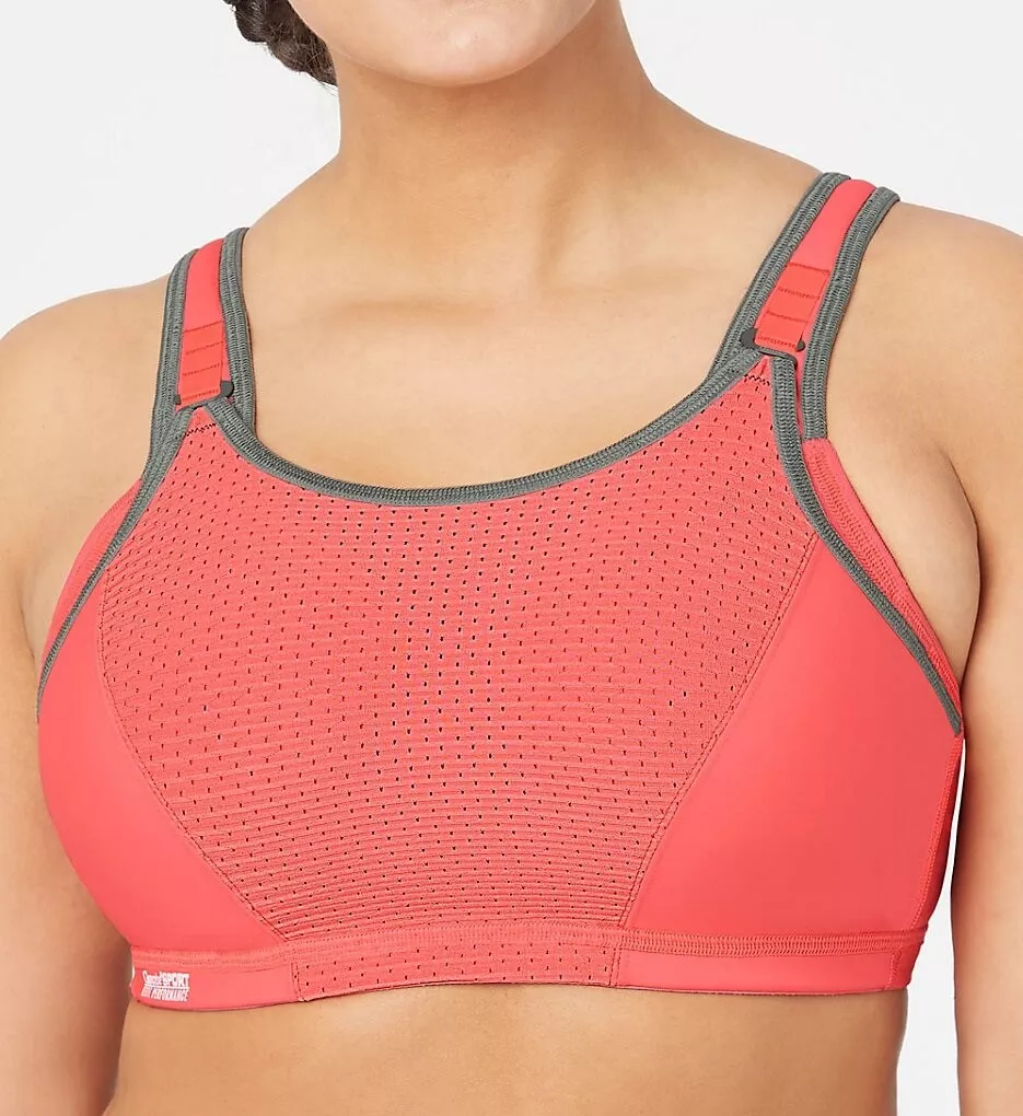 GLAMORISE Coral/Grey Elite Performance Sports Bra, US 34F, UK 34E