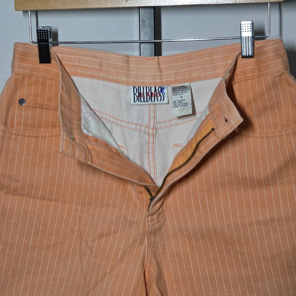 🍊 Dreamscicle 🍊 Pantalones Cortos Vintage Mamá Talla 6 Bill Blass Denim Naranja Rayas Foto 2 de 4