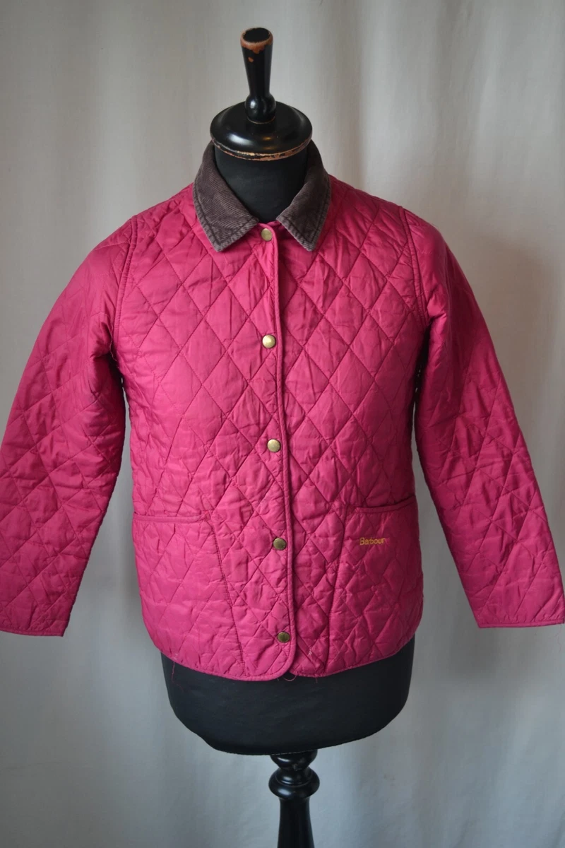 Vintage Barbour pink quilt jacket coat size X Small casual mod corduroy collar