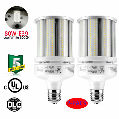 (2 PACK) 80W LED Corn Bulb Light For School Office Garage E39 5000K Cool White