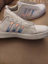Adidas Unisex Grand Court Lifestyle White Iridescent Sneakers Men's Size 7 Wms 9