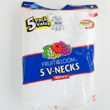 Vintage Fruit Of The Loom Mens White V Neck T Shirt 5 Pk 2003 Medium 38-40 inch