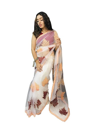 Women's Net Embroidery Patch work Saree for Special Festival - Picture 23 of 27