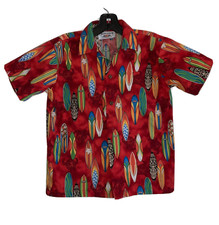 Pacific Legend Surfboard Red Cotton Boys Junior Hawaiian Shirt Size S