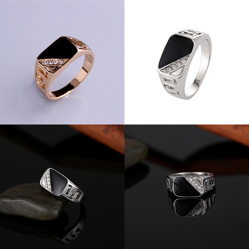 Men's Titanium Alloy Rhinestone Rings Unisex Gold Silver Fashion Jewelry Gift - Picture 2 of 13