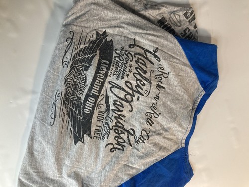 Harley Davidson Womens Logo blue grey vintage baseball tee small - Picture 5 of 5