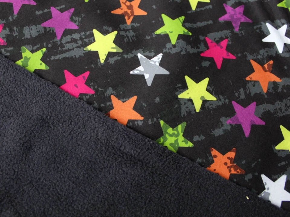 0,5m Softshell , Neon-Sterne,(16,90 €/m) ,145cm breit,  schwarz, multicolor - Bild 3 von 3